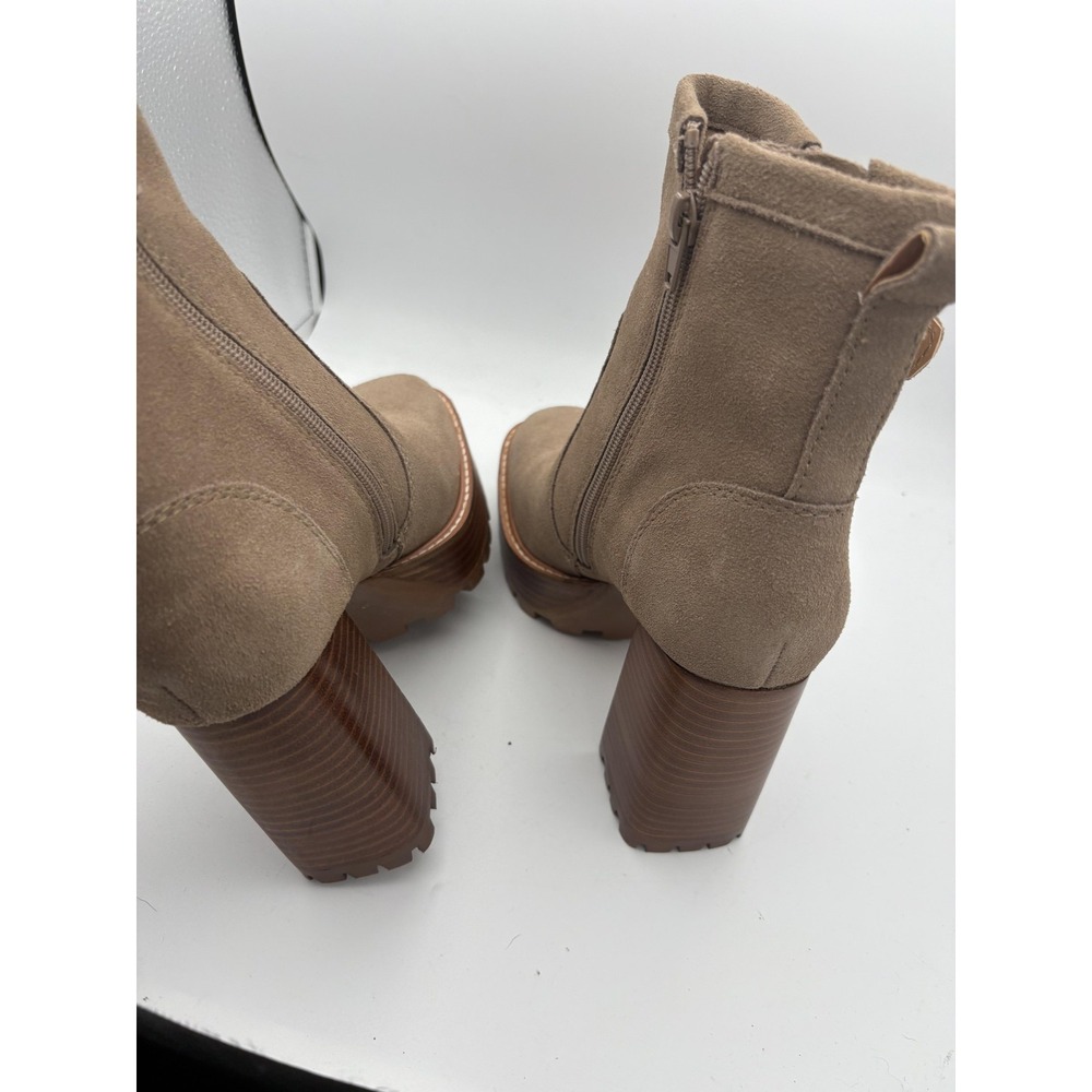 Steve Madden booties womans size 6.5 beige lug sole block heel suede - Picture 3 of 5